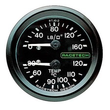Racetech Oil Pressure & Temp Dual Gauge - 7ft Long Capillary, 1/8 BSP Nipple