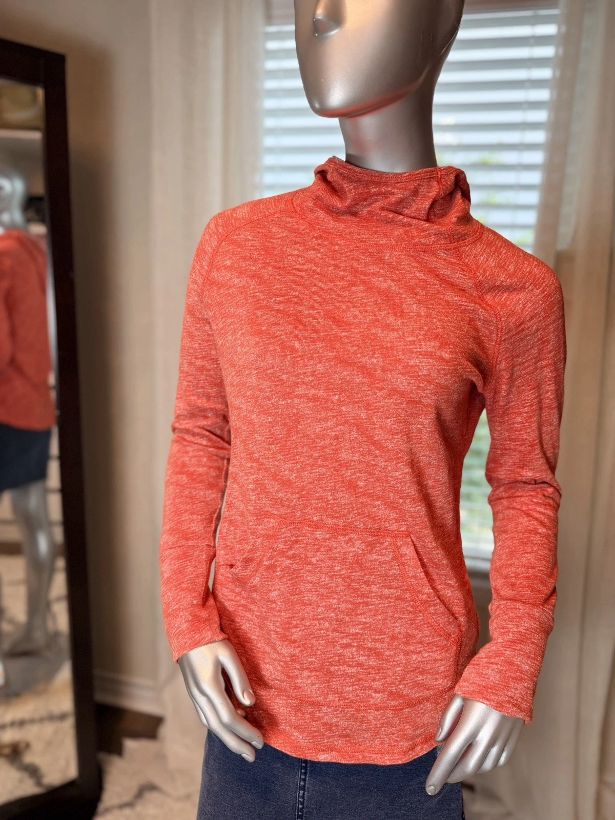 Marmot Small Orange Heathered Cowl Neck Pullover Hoodie Cotton Blend Outdoor