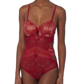 For Love and Lemons Skivvies Etienne bodysuit Red Hot Lingerie Size S 
