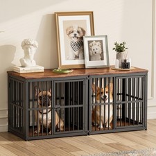 54'' Dog Crate Furniture with Double Rooms,Wooden Crate End Table Heavy Duty ...