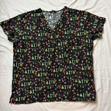 Cassandra O Women s Scrub Top Black Faith Christmas 2x Sparkles