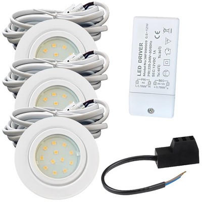Flache IP44 LED Einbauspots D=72mm, 12V, 2.0W, Loch 54-60mm, Weiß, Warmweiß 3k