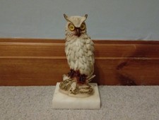 Owl On A Branch Ornament On A Marble Plinth