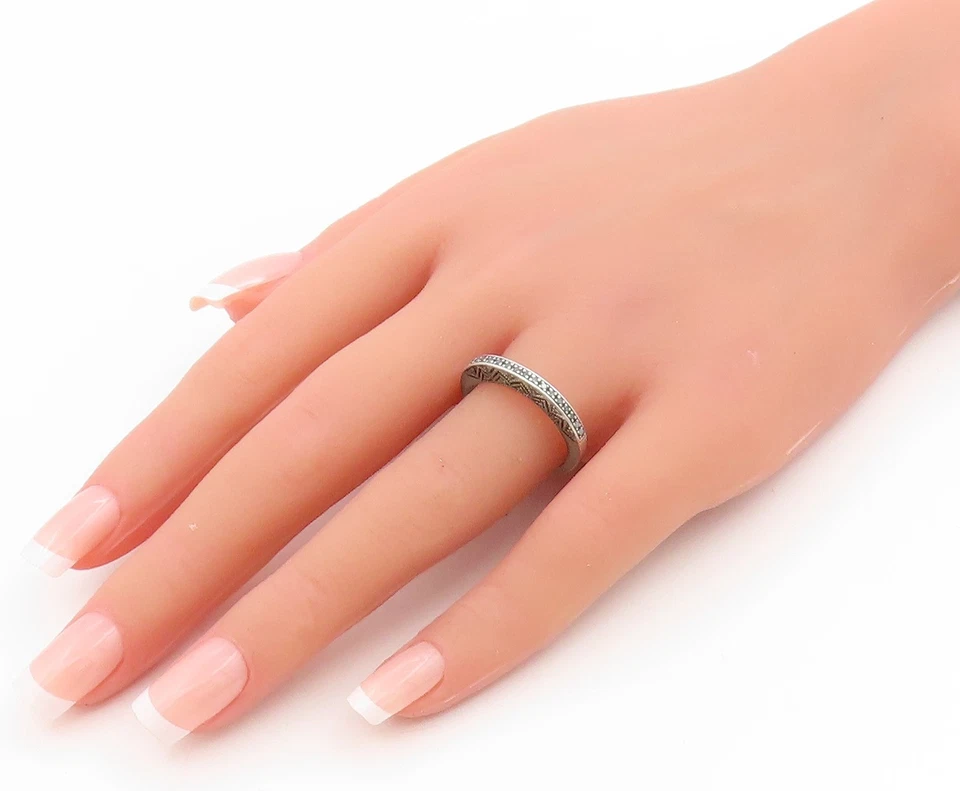 925 Пробы винтажное кольцо реальный синий бриллианты вечность группы Sz 8 RG34136 - Изображение 3 из 4