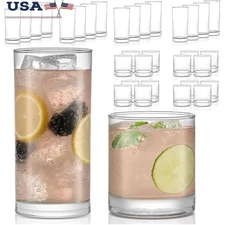 Elegant Tumbler Rocks Glass Set 24pcs Minimalist Dishwasher Safe Drinkware New