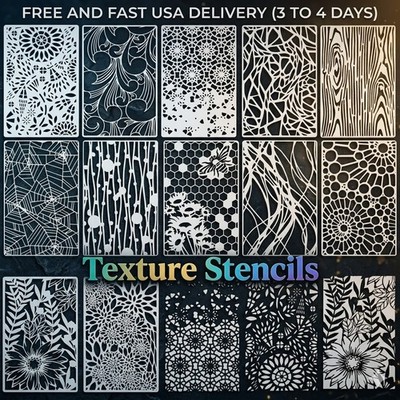12 Pcs Abstract Geometric Texture Stencils for Painting, Mixed Stencils