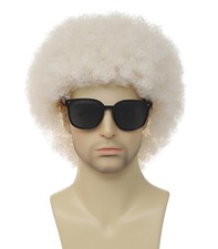 Men's Short Afro Wig 70s Disco Costume Party Curly Hair Piece Platinum Blonde