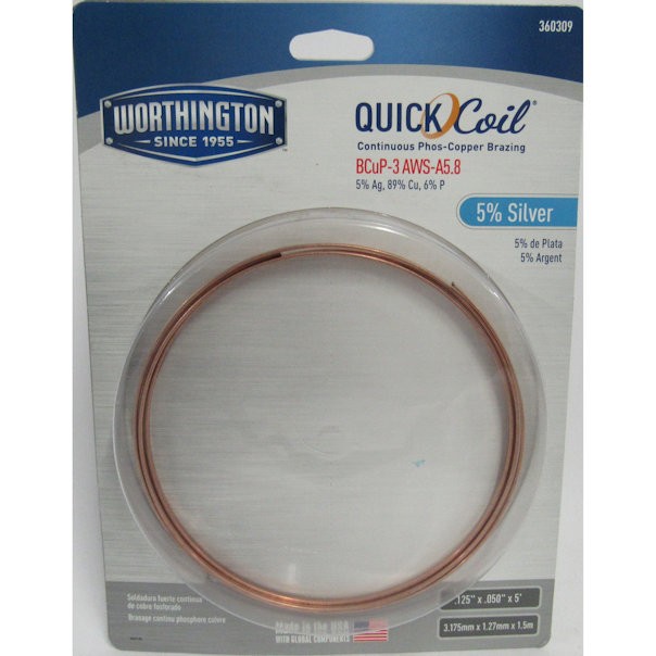 Worthington 360309 5%-ный пластичный паяльный сплав Quickcoil из серебра,5