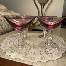 Tiffin-Franciscan Wisteria Pink Cocktail Glasses Martini Champagne Set Of 4