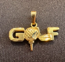 REDUCED - 14k Yellow Gold Stamped Golf Charm/Pendant with Ball, Tee & Club -EUC!