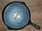 1920's #8 GRISWOLD Block Logo 704 V CAST IRON SKILLET w/ Inset Raised Heat Ring