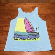 Vintage 90s OP Ocean Pacific Tank Top Shirt California Surf USA Medium Blue