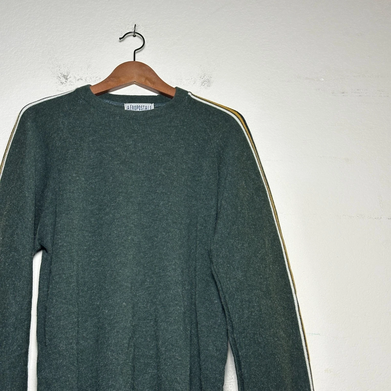 VTG Aeropostale Green Sweater Men M 90s Gorp Cottage Crewneck Lined Sleeves