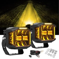 AUXBEAM 5" Side Shooter LED Work Driving Ditch Light Bar Spot Fog Pods Amber DRL