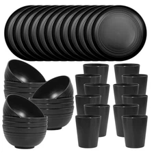 LIYH 36 Pcs Black Wheat Straw Dinnerware set of 12 - Plastic Plates and Bowls...