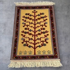 Vtg Handwoven Wool Scatter Rug-Tree of Life Design-24x37