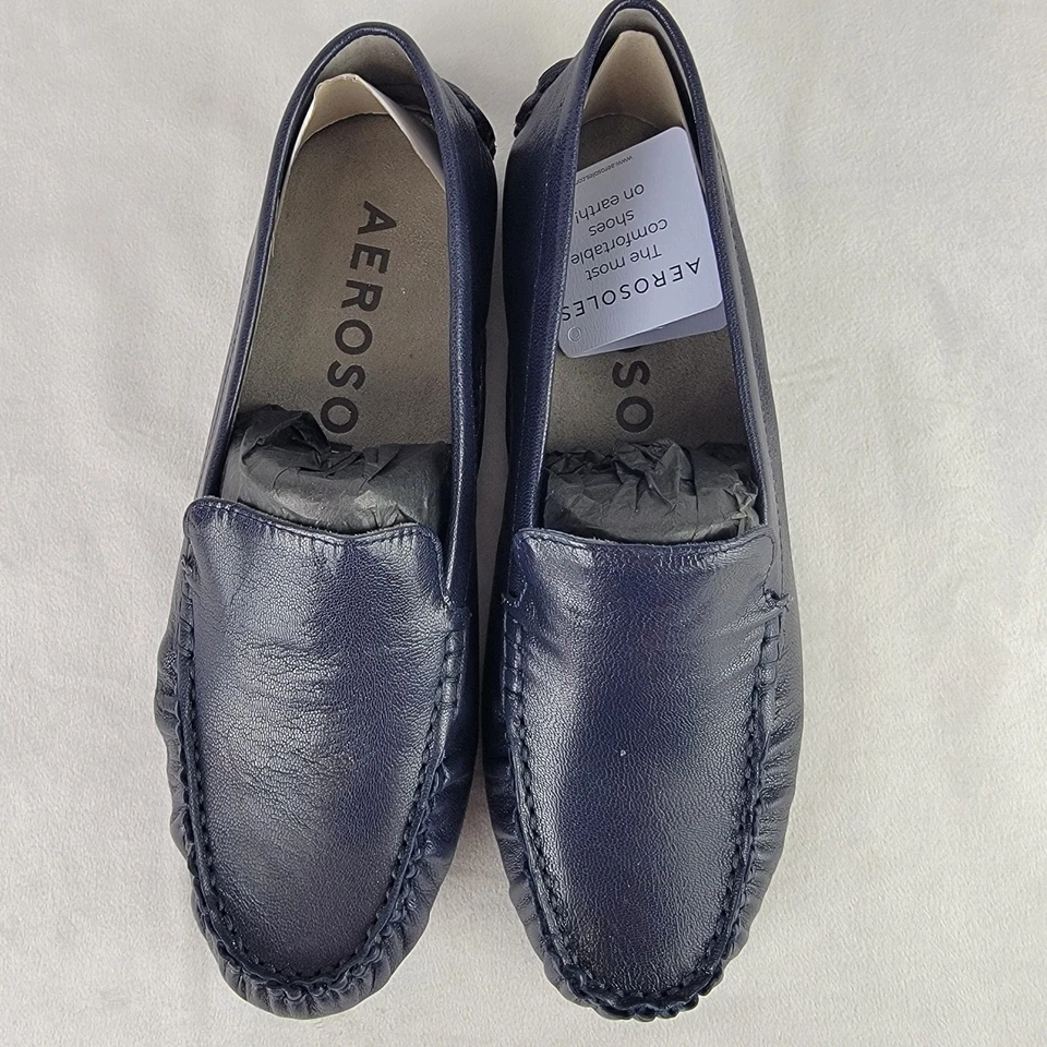 Mocasines de cuero azul marino cómodos sin cordones para hombre aerosoles talla 9M para conducir Foto 2 de 4