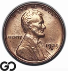 1929-D Lincoln Cent Wheat Penny, Frosty Red, Choice BU++/Near Gem RD