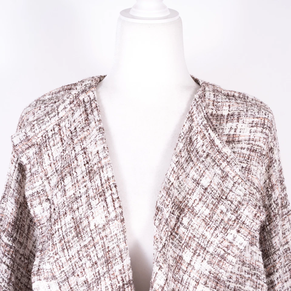 Cárdigan Eskandar marrón/blanco tweed texturizado de gran tamaño encogido de hombros - Talla 0 Foto 2 de 4