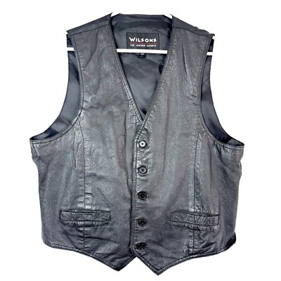 VTG WILSONS The Leather Experts 4 Button Classic Biker Suit Vest Mens L Black