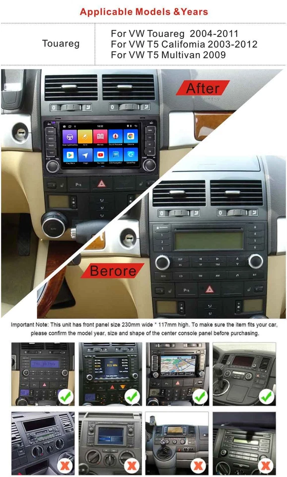 für VW T5 Multivan Touareg DAB Autoradio CarPlay +GPS Navigator Android 14 2+32G - Bild 2 von 4