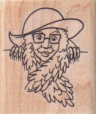 Red Hat Lady Over Fence 2 x 2 1/4" Rubber Stamp, Lady Stamp, Woman Stamp
