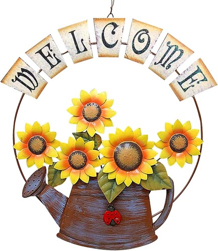 Sonnenblume Willkommen Schild Metall hängend Willkommen Plakette (C)