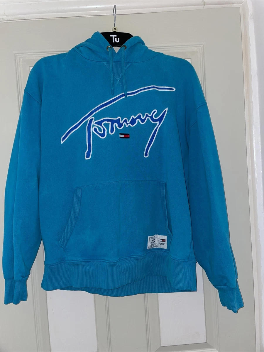 Tommy Hilfiger Mens Hoodie L Turquoise Bright blue