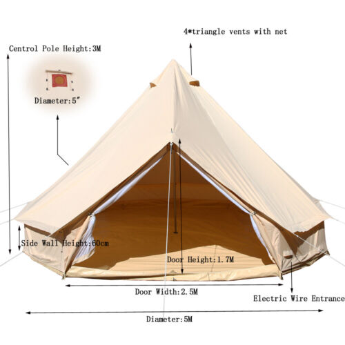 5M Cotton Canvas Bell Tent Glamping Camping Tent Yurt Family Teepee Stove  Jack | eBay