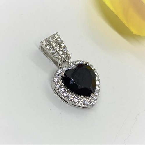 2Ct Lab Created Black Diamond Womens Heart Shape Pendant 14k White Gold Plated - Picture 4 of 6
