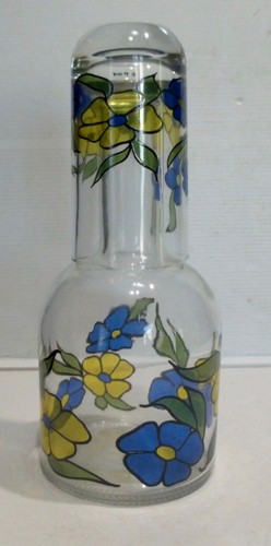 Belle CARAFE DE NUIT + Verre à Eau en Verre émaillé Fleurs BY AVIR - Picture 5 of 5