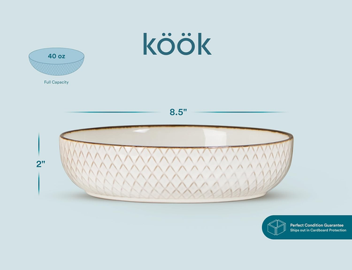 Pasta Bowls, Ceramic, Embossed Serving Bowls for Stews and Salads, Large Capacit - Picture 7 of 7