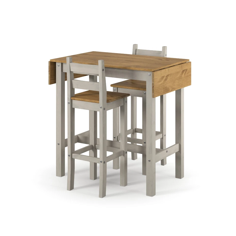 Corona Grey Rectangular High Breakfast Bar Drop Leaf Table & Bar Chair Set - Image 2 of 4