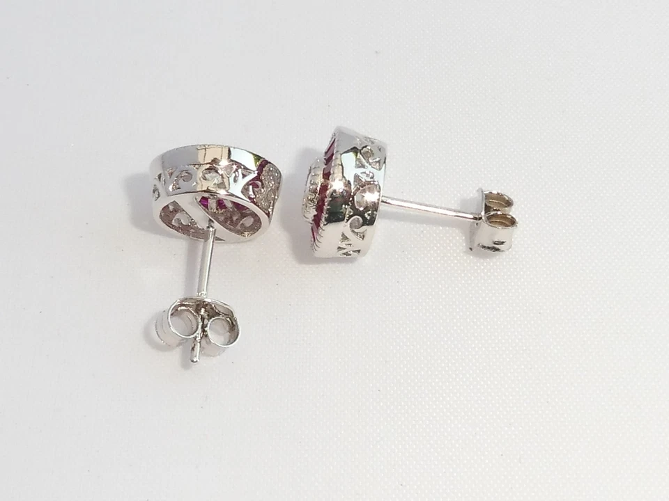 Signore Halo Design argento 925 con rubino e zaffiro orecchini - Immagine 4 di 4