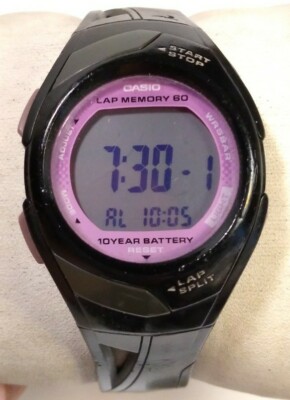 Women Casio Phys Watch Sport 2575 Str300 Black & Purple 60 Memo Lap Alarm Chrono