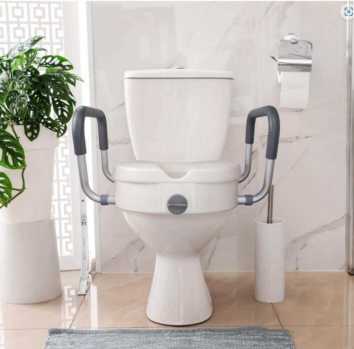 Raised Toilet Seat - 5 Inch Elevated Riser with Adjustable Padded Arms ...