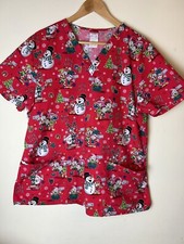 Dickies Scrub Top Women Size XL Christmas Snowman Red Shirt Sleeves Cotton