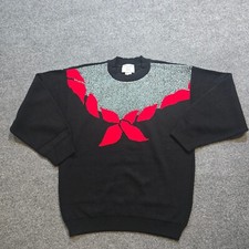 College Point Sweater Women Size Large Black Red Bow Holiday Shimmer Vintage 80s