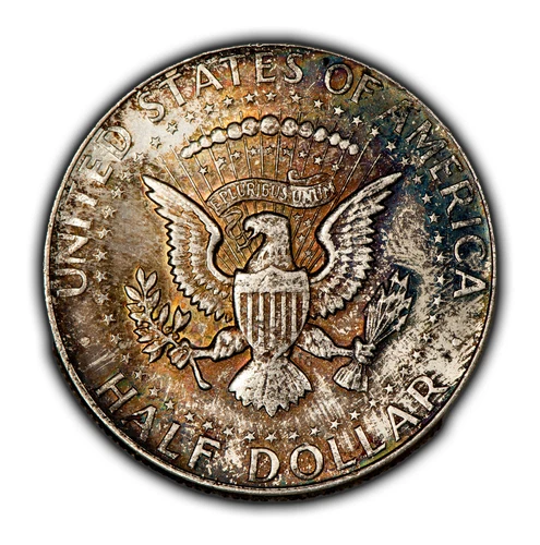 1964 50c Kennedy Half Dollar - Rainbow Pattern Toning - BU - SKU-H3367