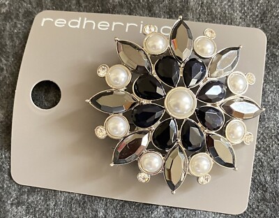 Red Herring Diamante Floral Brooch NEW with tags