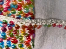 11 yards cream rayon crochet rainbow iridescent sequin sewing fringe trim 1/2"