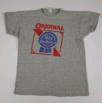 Vintage 70s Original Pabst Blue Ribbon PBR Beer Logo Print T Shirt 1970s Rare