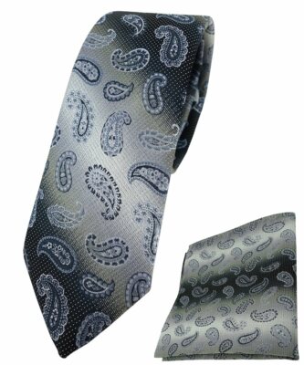 TigerTie Designer Set - Krawatte + Einstecktuch Paisley Muster