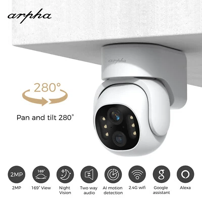 ARPHA 2MP Wireless Security Camera Outdoor Night Vision Pan & Tilt Motion Detect