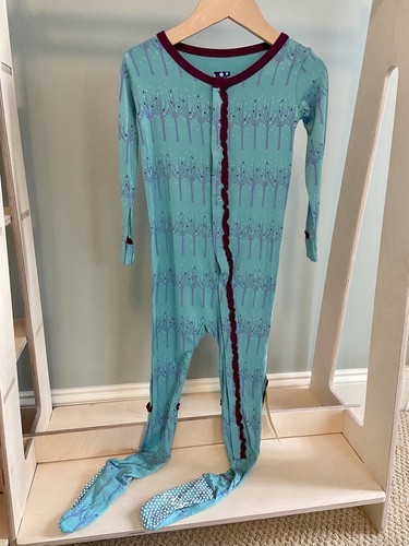 Kickee Pants Frosted Birch Holiday Christmas Bamboo Zipper Footie Pajamas 4T - Picture 2 of 4