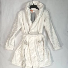 Colsie Short Plush Robe w/Socks Set Womens Size XS/S Tie-Belt Hooded White