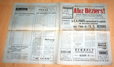 Fußball Programm AS Béziers v Cercle Athletique Paris D2 Saison 1960-61