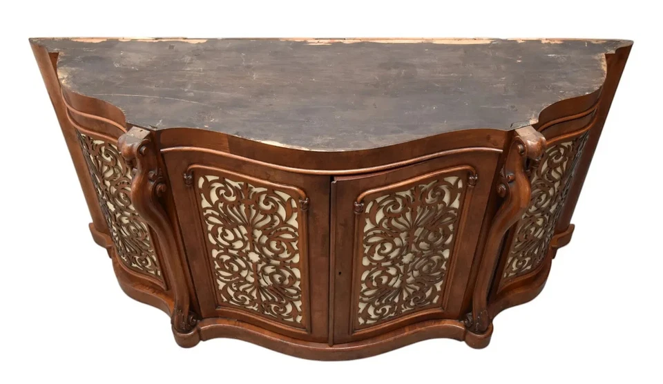 Aparador de servidor inglés antiguo con tapa de mármol de palisandro. Foto 3 de 4
