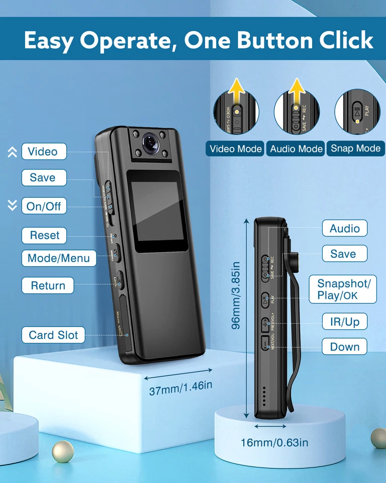 BOBLOV A22 Portable Body Worn Camera Small 1080P Recorders Fit For Walking Pets - Image 4 of 4