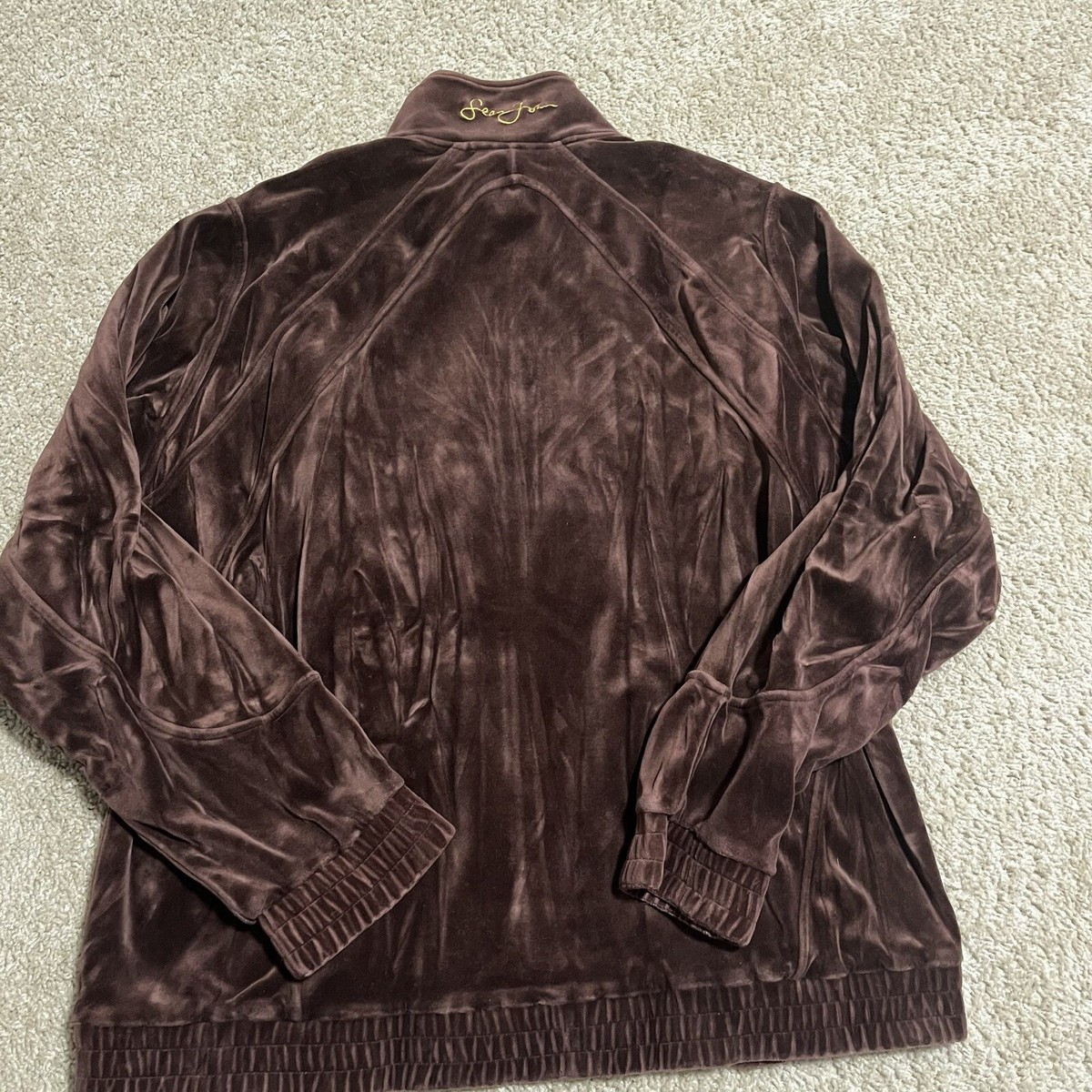 Rare SEAN JOHN Vintage Velour Zip Up-Warm Up Jacket XL Brown Rare SEAN JOHN Vintage Velour Zip Up-Warm Up Jacket XL Brown